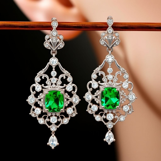 Emerald gems earring with diamond and white gold