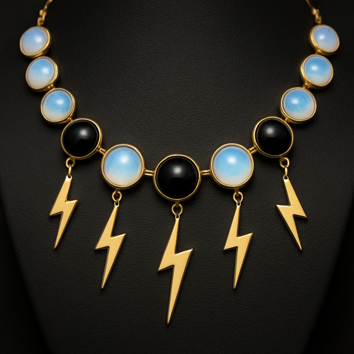 Opalite and onyx collar with gold lightening strikes
