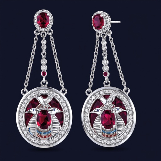 Zototy long earrings with a pendant symbolic image of the Egyptian god Ra with a bird's head symbol of the sun long chains