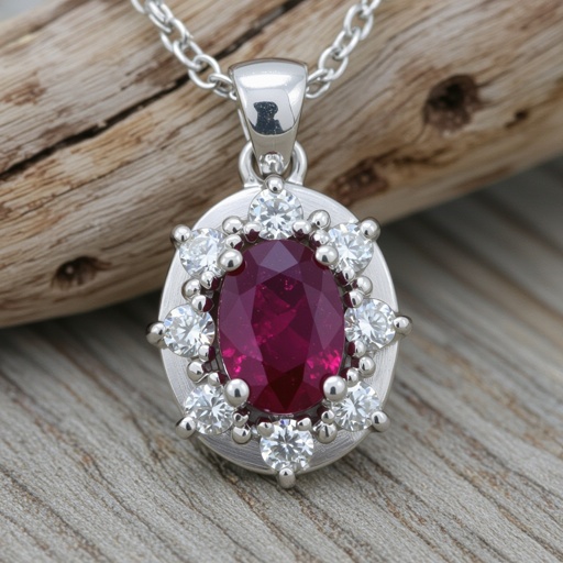 7x5mm oval pigeon blood ruby with 8 marquis cut diamonds each .08ct set in white gold pendant 