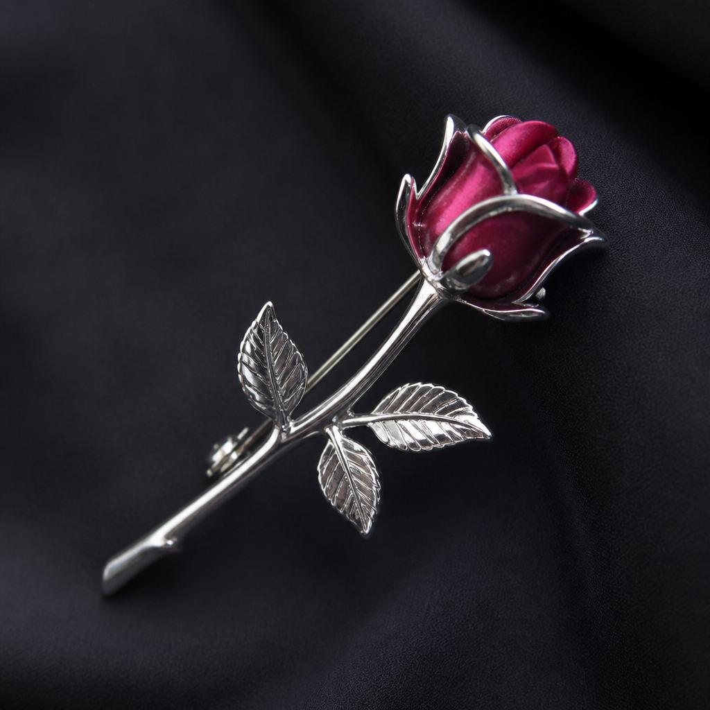 A men's brooch made of silver. a 92.7 silver red or pink rose flower brooch for male
photorealistic jewelry design, A men's brooch made of silver. a 92.7 silver red or pink rose flower brooch for male, modern style, just the design no text