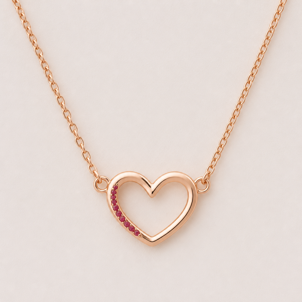 Make the same design but with ruby instead of diamonds and rose gold heart and make the rubies very tiny
photorealistic jewelry design, Make the same design but with ruby instead of diamonds and rose gold heart and make the rubies very tiny, just the design no text