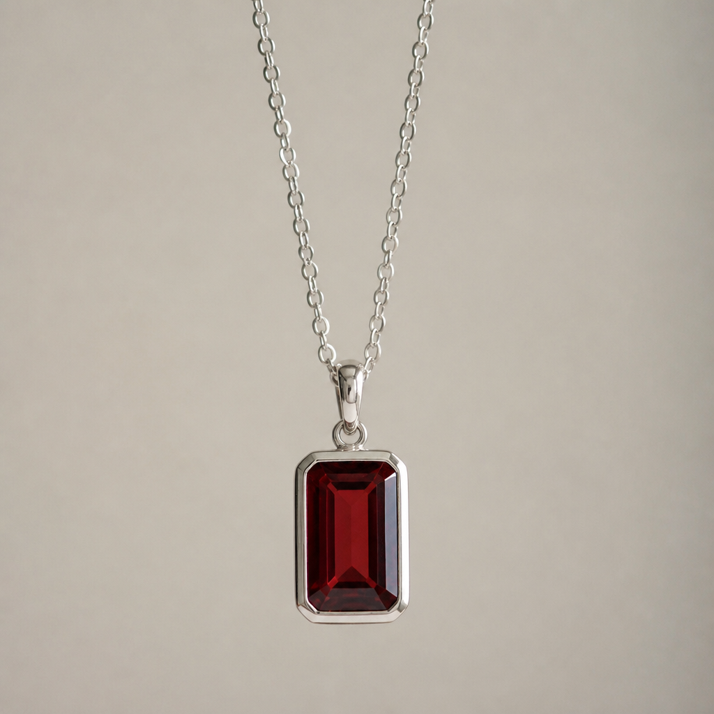A bohemian women's necklace with garnet stones suitable for party, detailed and decorative, moderately ornate. rodeo theme necklace
a minimalist fine jewelry photograph of a vertical pendamt necklace. a sijglenfpawless emerland cut deep red garnet stone is securely bezelset in polisted cool toned 14k white cool. the oendant hands cleanly from the delicate shimmering white gold cable chain
photorealistic jewelry design, A bohemian women's necklace with garnet stones suitable for party, detailed and decorative, moderately ornate. rodeo theme necklace
a minimalist fine jewelry photograph of a vertical pendamt necklace. a sijglenfpawless emerland cut deep red garnet stone is securely bezelset in polisted cool toned 14k white cool. the oendant hands cleanly from the delicate shimmering white gold cable chain, bohemian style, just the design no text