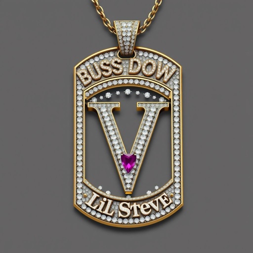 Dog tag Buss down pendant one way at the top and lil Steve at the bottom biggest V in the middle