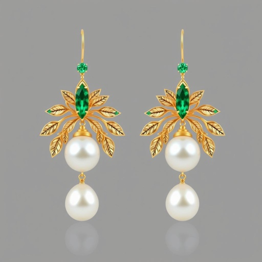 And this piece has to be modern with emerald and Bahrain pearls I want to create an elegy piece of earrings that look time a palm tree to reflect the cultural heritage of Bahrain in a design very unique one of a few kind incite gold petals and gemstones