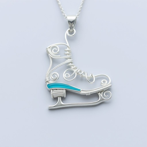 Silver Pendant shape one ice skate with turquoise stripe inside the low thin part blade