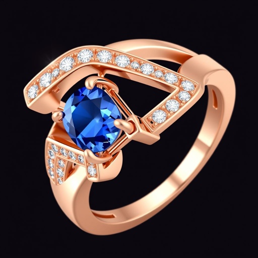 Geomatric architecture ring shape of white diamonds and blue sapphire of edgey style and vibe
