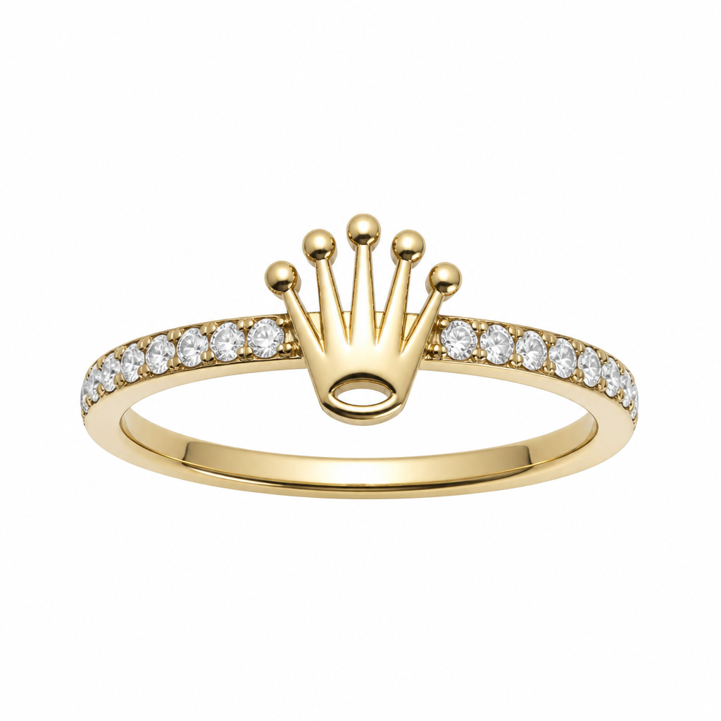 A women's ring. ANILLO CON CORONA ROLEX CON ARO SENCILLO DELICADO
CON UN ARO DE DE ZIRCONNES BLANCOS
photorealistic jewelry design, A women's ring. ANILLO CON CORONA ROLEX CON ARO SENCILLO DELICADO
CON UN ARO DE DE ZIRCONNES BLANCOS, modern style, just the design no text