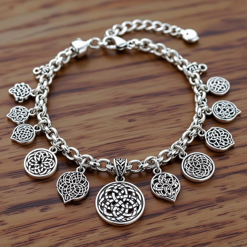 A Celtic knot silver chain bracelet with Celtic charms