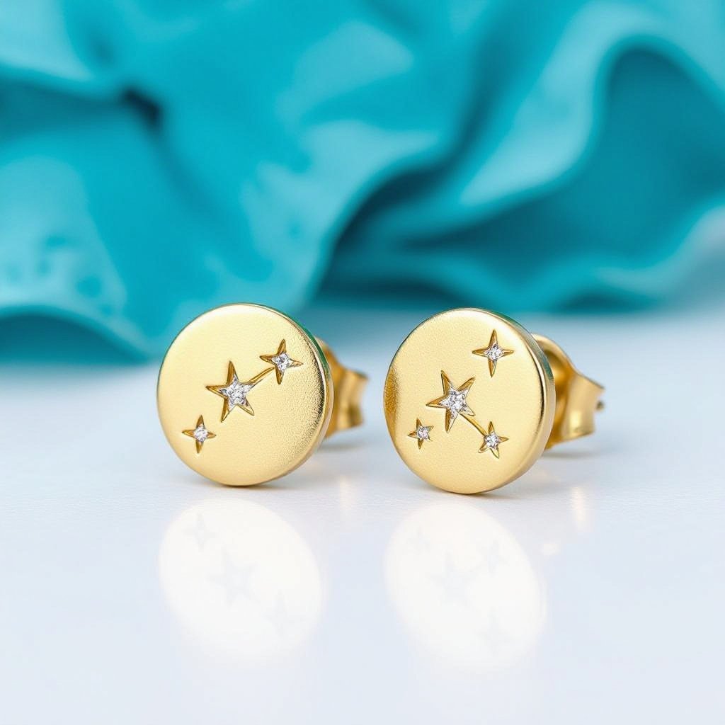 Небольшие золотые матовые серьги в виде созвездия