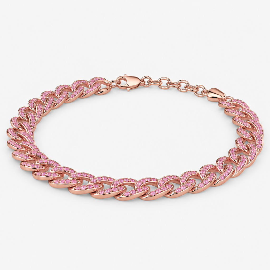 Pink Cuban link anklet
photorealistic jewelry design, Pink Cuban link anklet , just the design no text