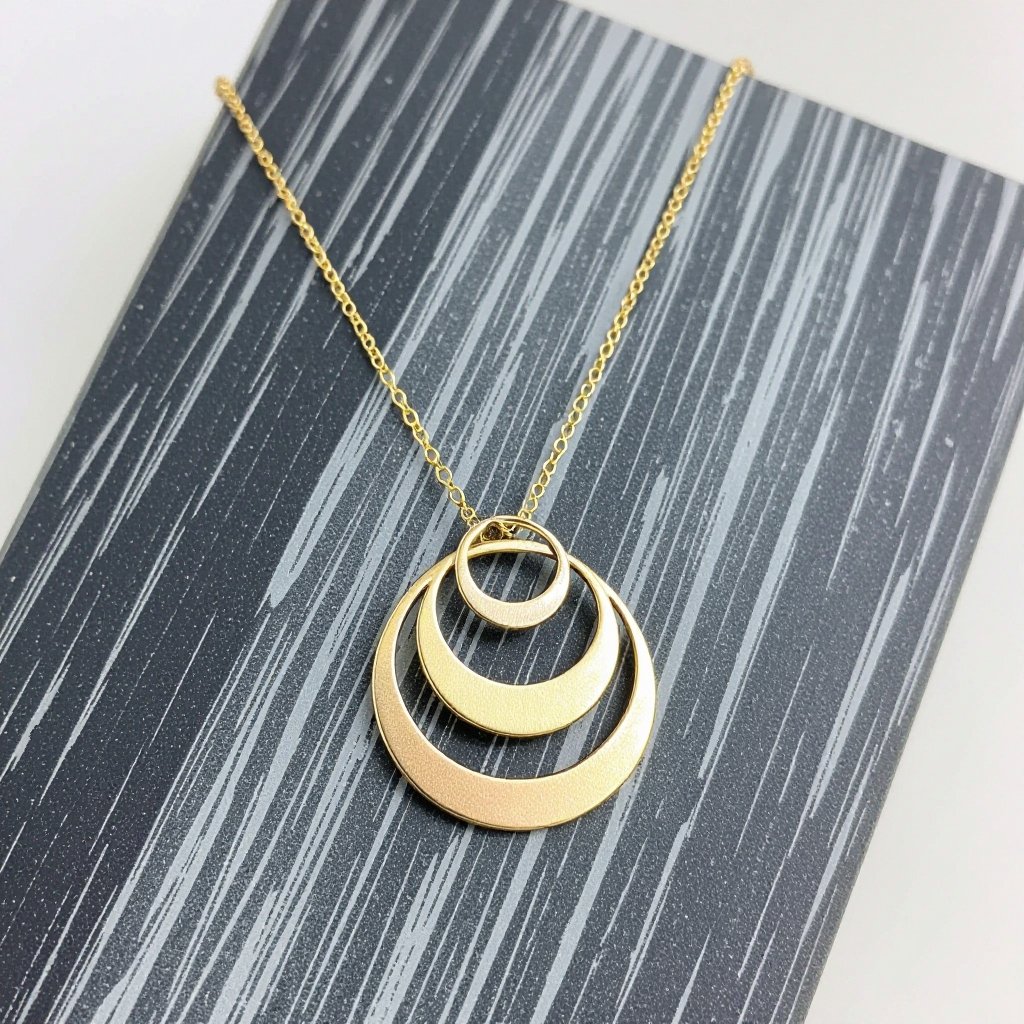 Подвеска из трех полумесяцев из матового неровного светлого золота соединенных цепочкой сверху самый широкий полукруг дальше средний и снизу самый маленький