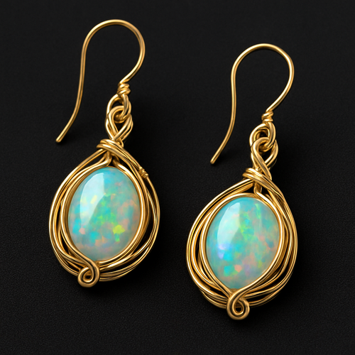 Earrings with opal for a black dress for a night formal wedding