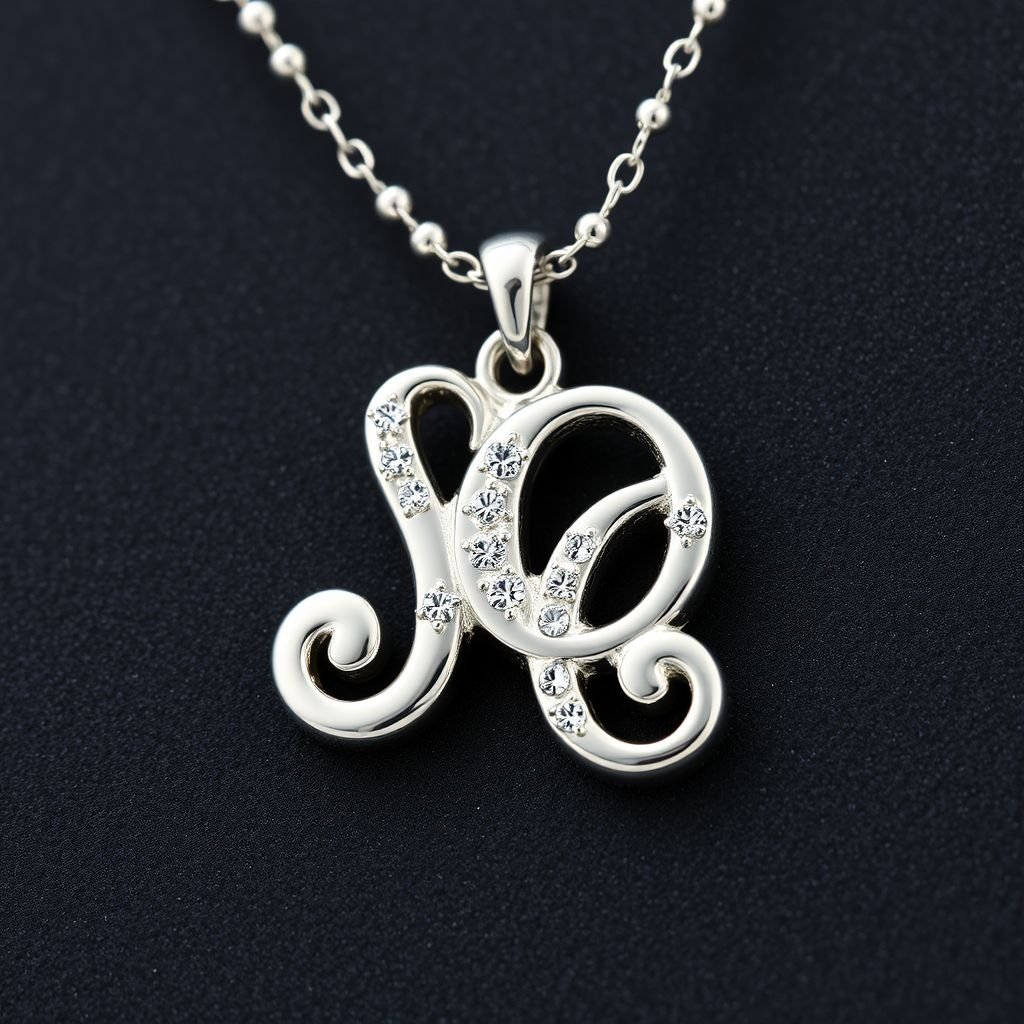 silver necklace with the pendant in letter SQ in a unique way with white  stones. Make it cute