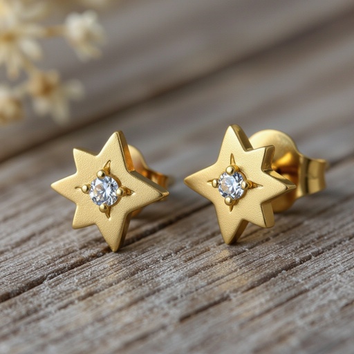 Небольшие золотые матовые серьги в виде созвездия сириус