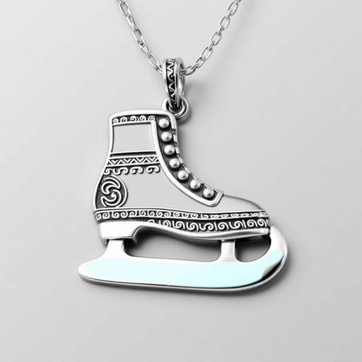 Silver Pendant shape one ice skate with turquoise stripe inside the low thin part blade