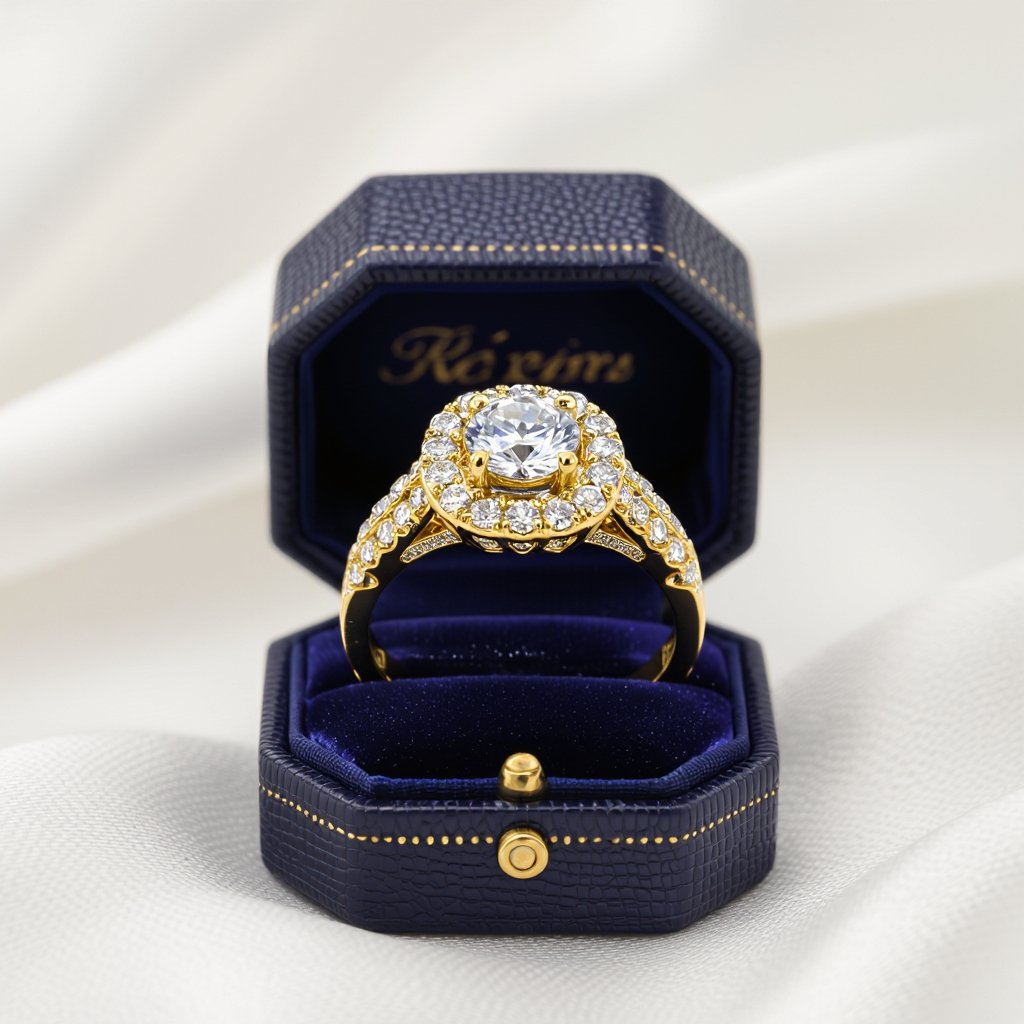 Gold ring with diamonds set all around on wedding alliance in beads setting