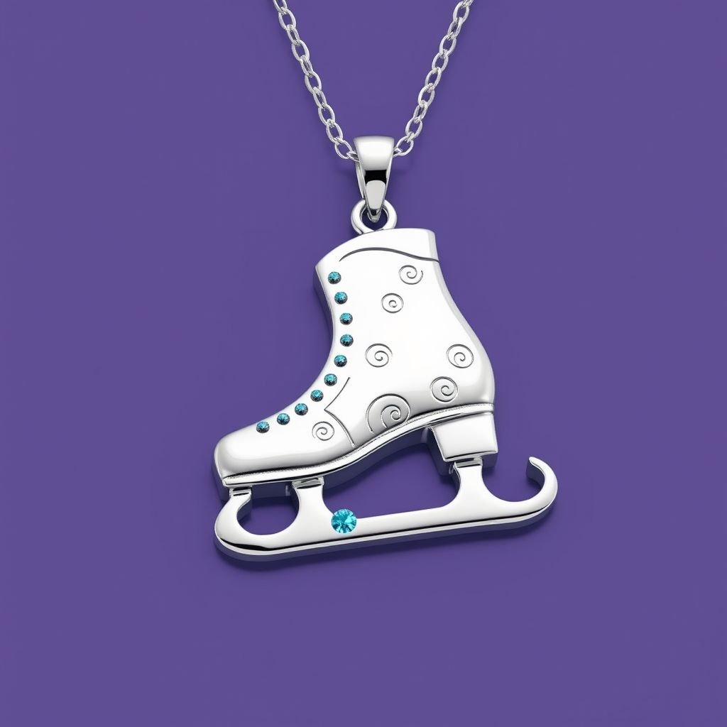 Pendant silver with stylized ice figure skating single skate . Remove boots and leave only lowest part of skates. Add turquoise