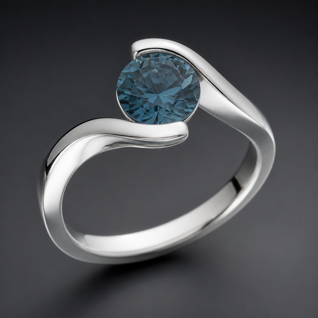 A women's ring. silver ring blue dimond
photorealistic jewelry design, A women's ring. silver ring blue dimond, modern style, just the design no text