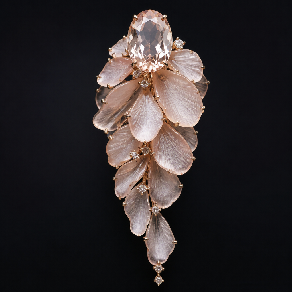 A stone and going down from it flower petals
photorealistic jewelry design, A stone and going down from it flower petals
, statement style, just the design no text