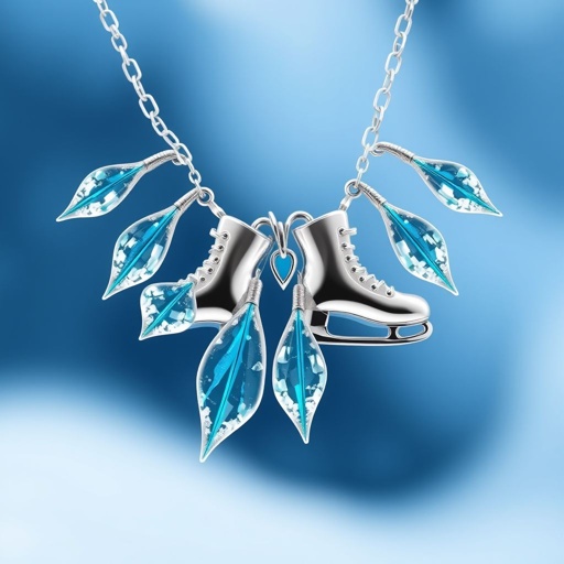 Silver neck less stylezed blades of ice skates with a stripe of turquoise inside