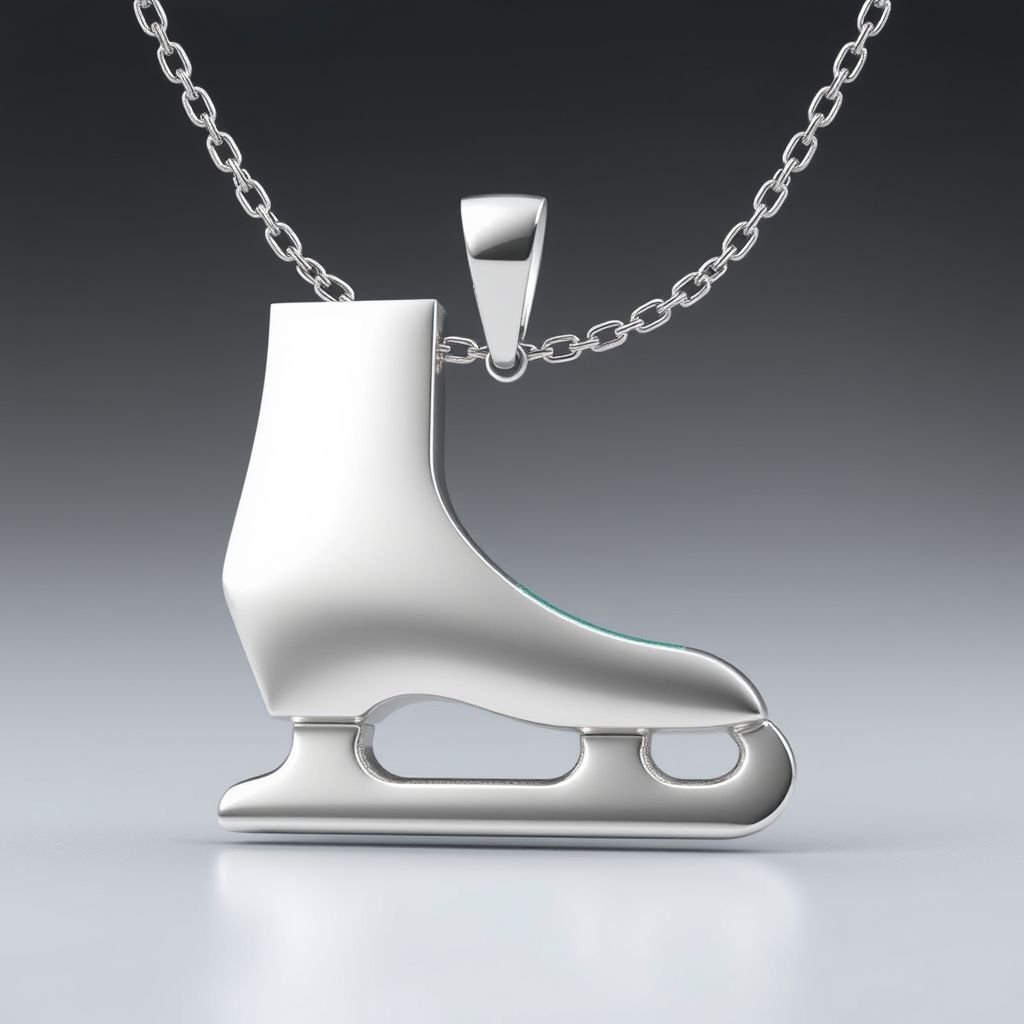 Silver Pendant shape one ice skate with turquoise stripe inside the low thin part blade 