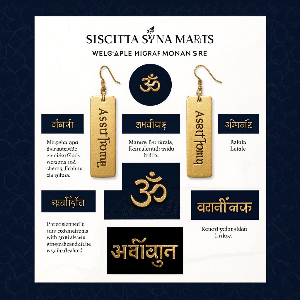 Золотые матовые серьги. На подвеска и виде тонкого длинного прямоугольника. На нем написана мантра Асатома на санскрите. 