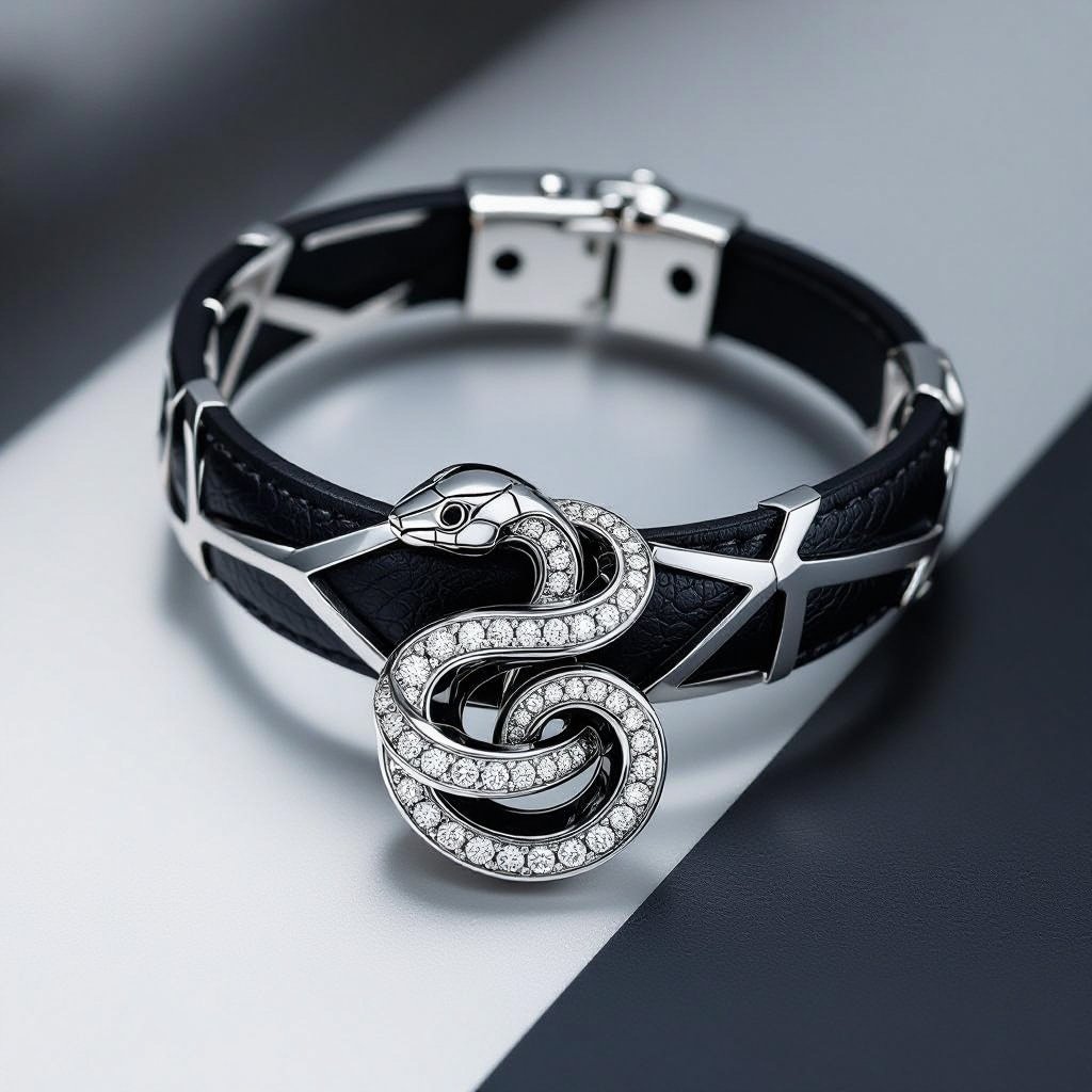 Pendant Geomatric snake leather with diamonds of architecture shapes and edges of bracelet banglea