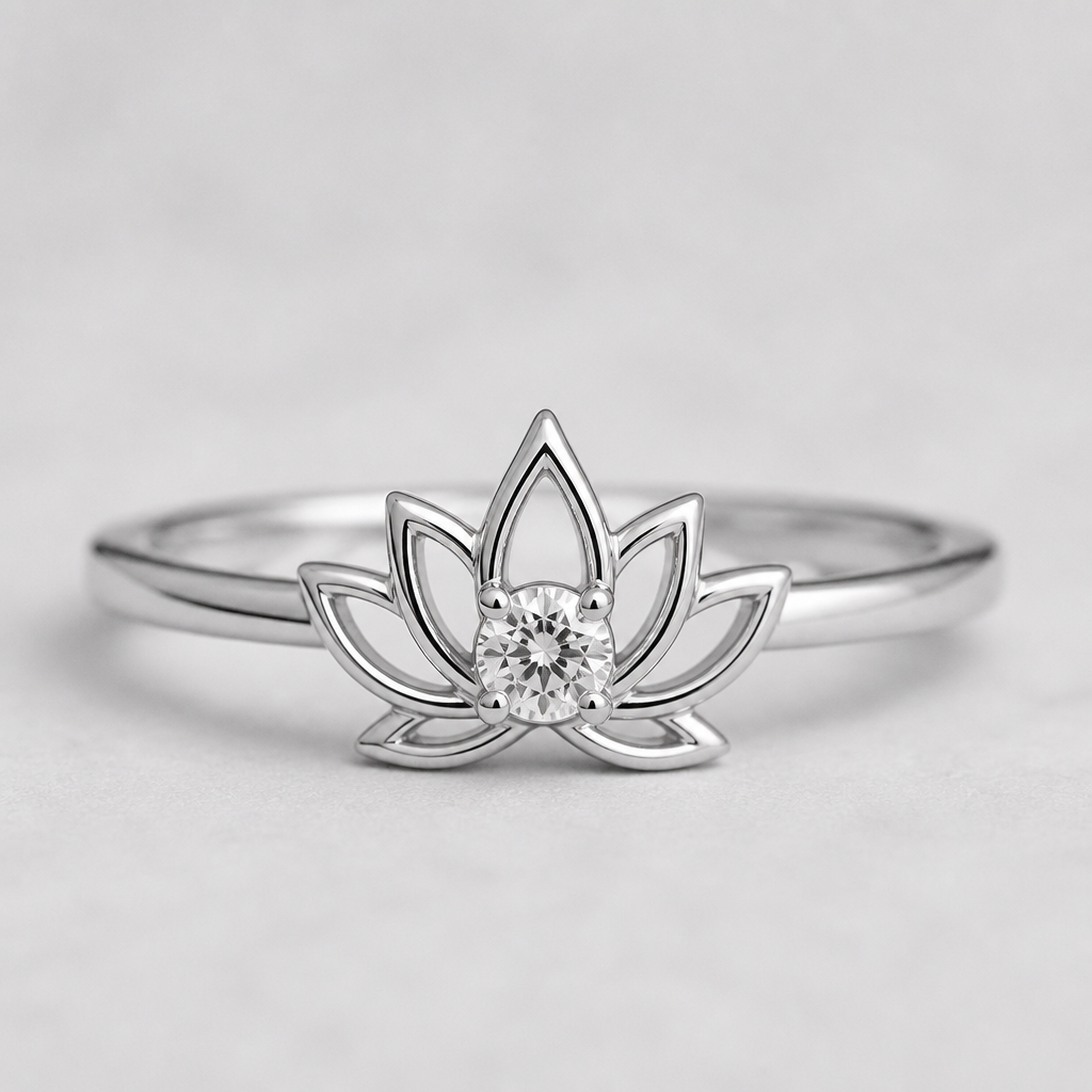 A minimalist women's ring made of silver with diamond stones. minimaliste avec un beau lotus delicat avec 1 diamant dans le milieu super féminin, anneau delicat
photorealistic jewelry design, A minimalist women's ring made of silver with diamond stones. minimaliste avec un beau lotus delicat avec 1 diamant dans le milieu super féminin, anneau delicat, minimalist style, just the design no text