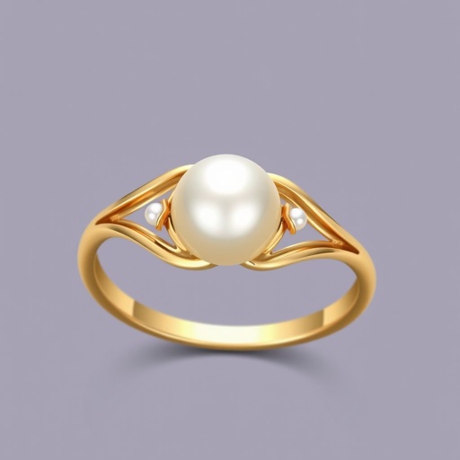 A golden ring with a pearl in the middle, the ring curving into an elegant wave type circle around the pearl. I want it to have a very elegant, simple and beautiful design. I want the ring symmetrical and the pearl to be a medium size.