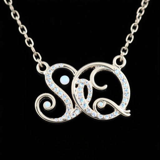 silver necklace with the pendant in letter SQ in a unique way with white  stones. Make it cute