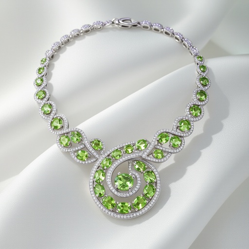 Make a necklace with paraiba tourmaline and peridot in swirl patterns high jewellery 