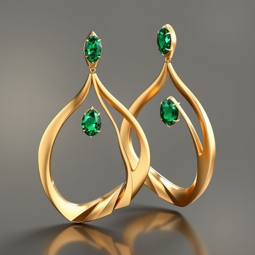 Heavy earrings golden and green diamonds