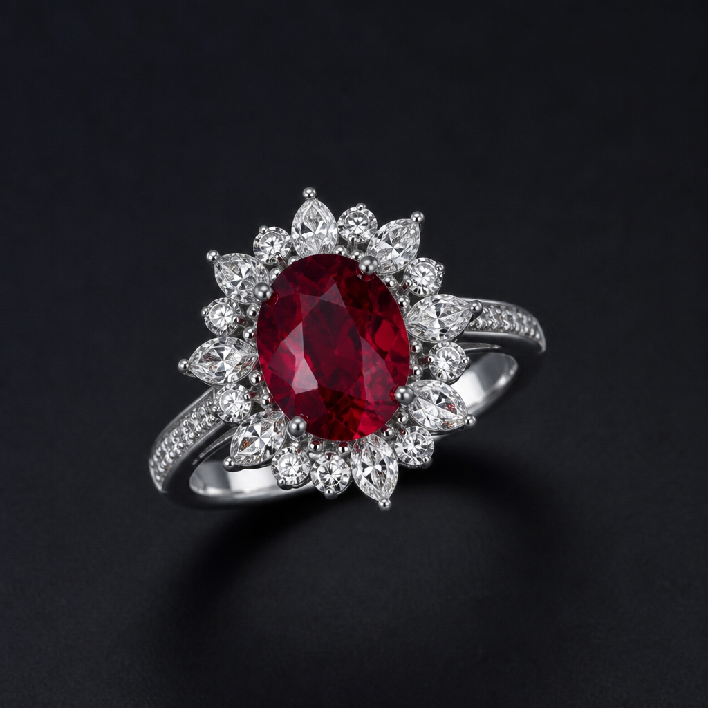 Red ruby
photorealistic jewelry design, Red ruby, just the design no text