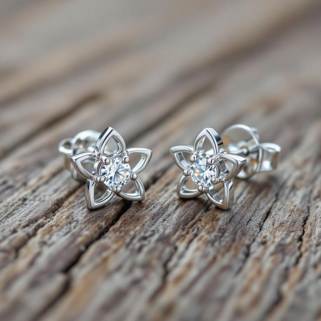 Пуссеты винтовой замок маленький лотос плоский с маленьким фианитом по центру