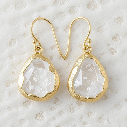 Серьги матовое золото с эффектом неровности Необработанный кварц 