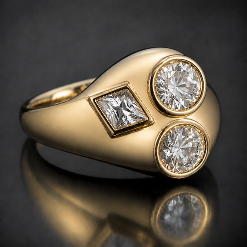Move top diamond to the side
edit the attached jewelry design with these instructions: Move top diamond to the side. keep it photorealistic, just the design no text