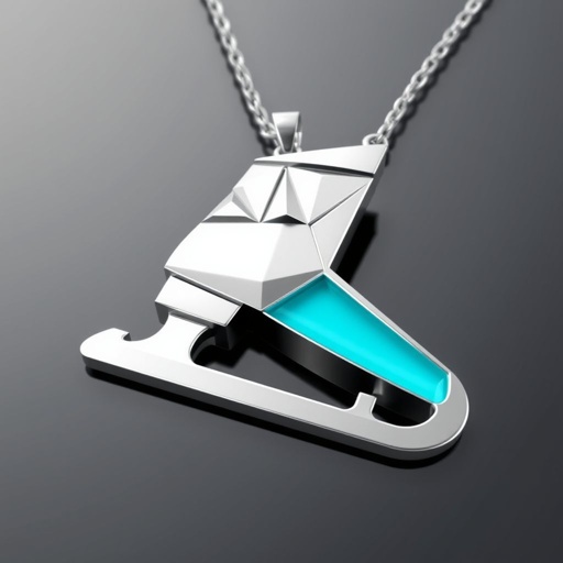 Silver Pendant shape one ice skate with turquoise stripe inside the low thin part blade