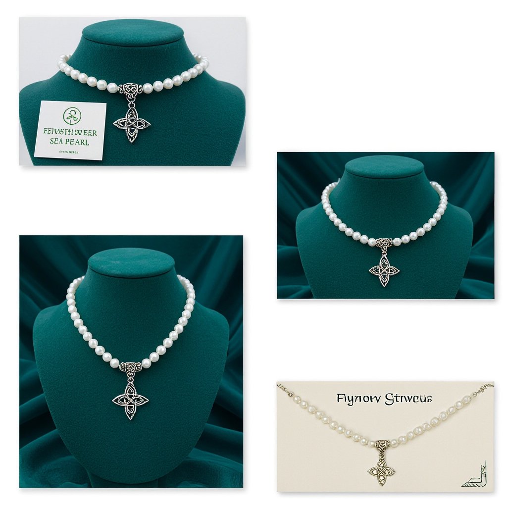 A freshwater sea Pearl Necklace with Celtic knots