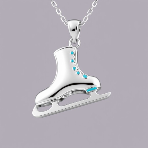 Pendant silver with stylized ice figure skating single skate  . Remove boots and leave only lowest part of skates. Add turquoise