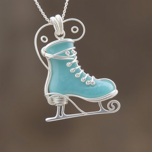 Silver Pendant shape one ice skate with turquoise stripe inside the low thin part blade
