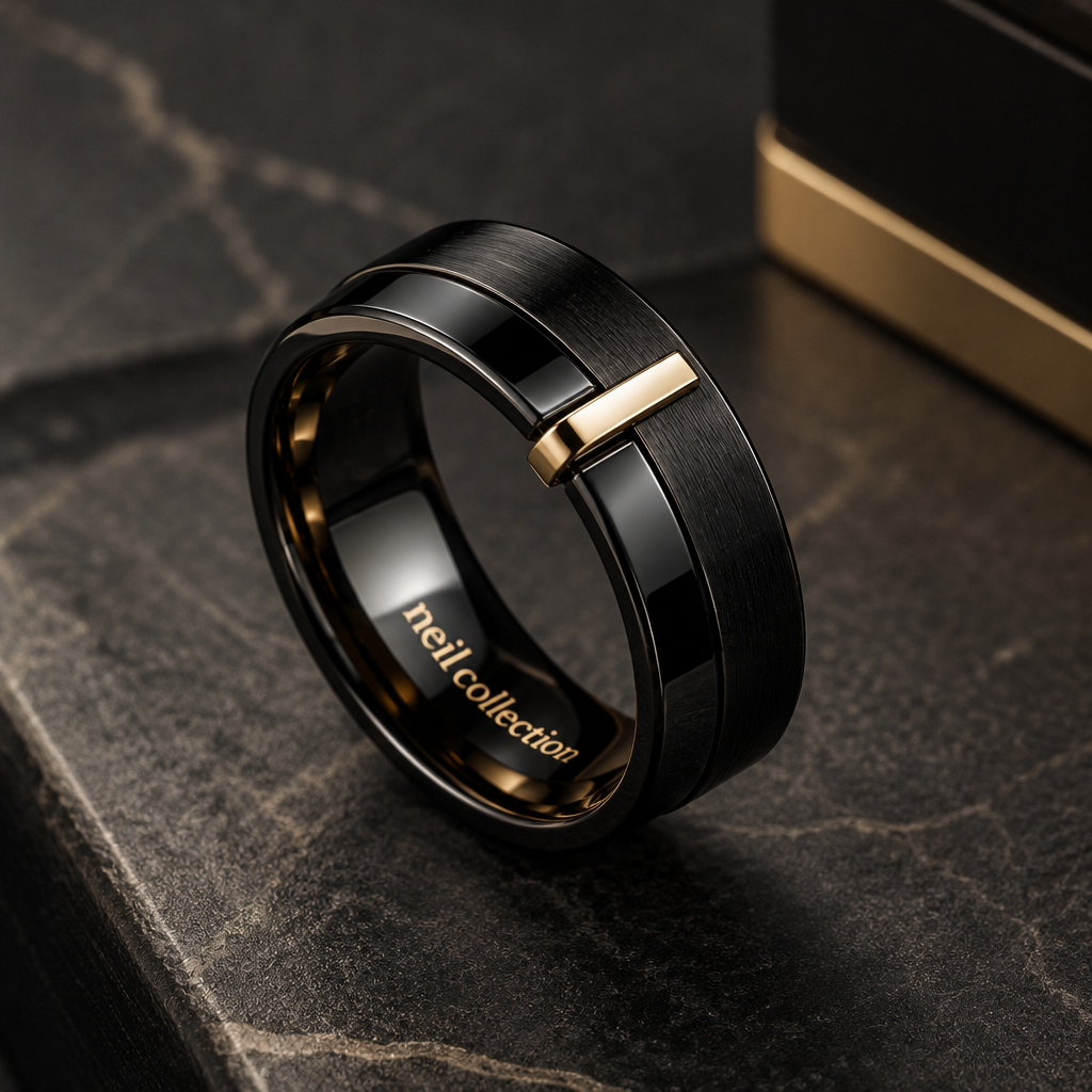 A women's ring. PROJET DE CRÉATION — NEIL COLLECTION
Je souhaite créer une bague élégante, moderne et luxueuse pour ma marque Neil Collection.
- Forme et taille : une bague de taille moyenne à légèrement grande, avec un design raffiné et masculin.
- Couleur : noir brillant ou noir mat, avec une finition de qualité.
- Logo : le nom neil collection doit être inscrit a l'interieur de la bague bague en couleur dorée, pour donner un aspect luxueux et prestigieux.
- Détail particulier : ajouter un petit élément métallique discret sur le bord de la bague, comme un petit clip ou une attache décorative, pour apporter une touche originale.
- Style général : minimaliste, élégant, distinctif et haut de gamme.
L'objectif est de créer une bague qui représente l'identité de Neil Collection : une marque de bijoux au style luxueux, avec une finition soignée et un design reconnaissable.
photorealistic jewelry design, A women's ring. PROJET DE CRÉATION — NEIL COLLECTION
Je souhaite créer une bague élégante, moderne et luxueuse pour ma marque Neil Collection.
- Forme et taille : une bague de taille moyenne à légèrement grande, avec un design raffiné et masculin.
- Couleur : noir brillant ou noir mat, avec une finition de qualité.
- Logo : le nom neil collection doit être inscrit a l'interieur de la bague bague en couleur dorée, pour donner un aspect luxueux et prestigieux.
- Détail particulier : ajouter un petit élément métallique discret sur le bord de la bague, comme un petit clip ou une attache décorative, pour apporter une touche originale.
- Style général : minimaliste, élégant, distinctif et haut de gamme.
L'objectif est de créer une bague qui représente l'identité de Neil Collection : une marque de bijoux au style luxueux, avec une finition soignée et un design reconnaissable., modern style, just the design no text