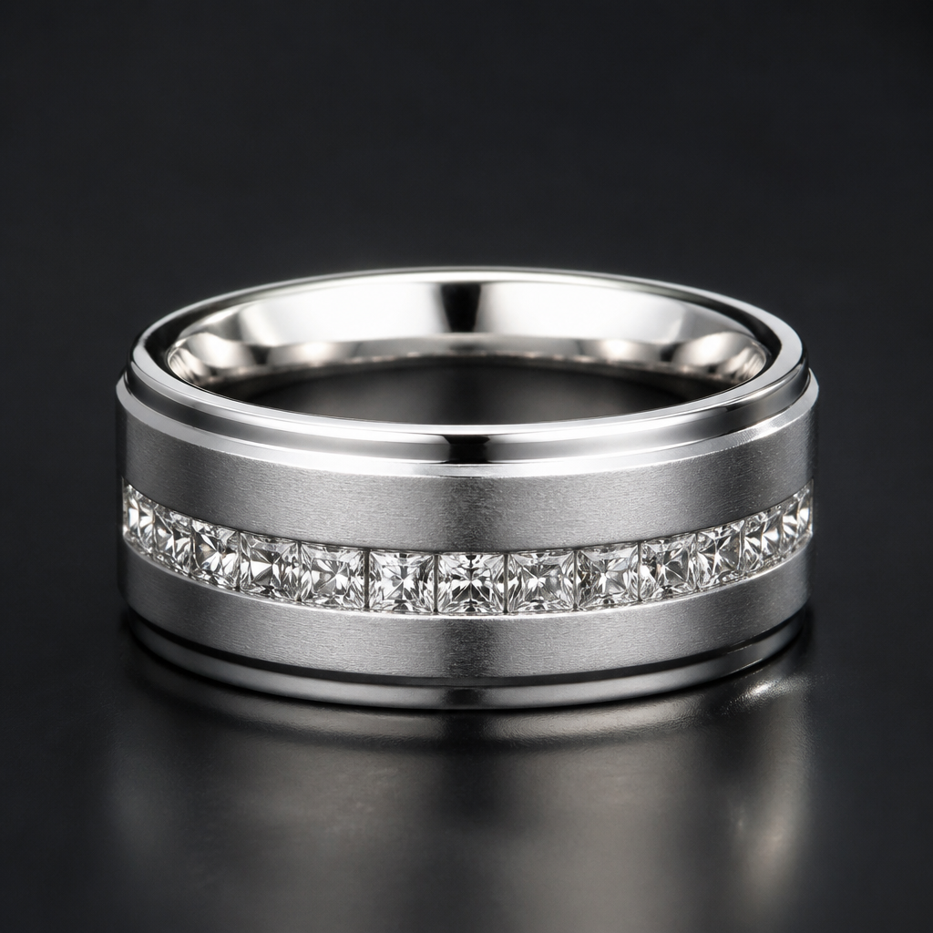 Men’s diamond wedding band
photorealistic jewelry design, Men’s diamond wedding band , luxury style, just the design no text