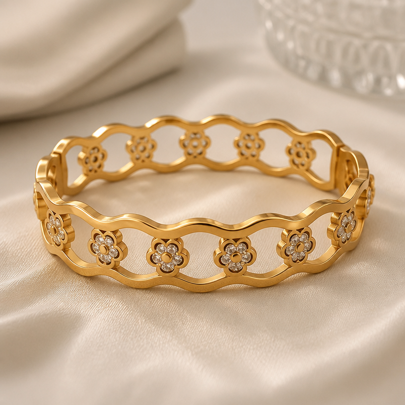 A women's bracelet
using the attached image as a visual reference, create A women's bracelet. photorealistic, just the design no text
