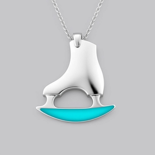 Silver Pendant shape one ice skate with turquoise stripe inside the low thin part blade