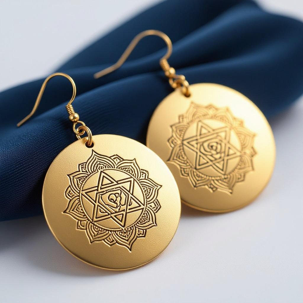  золотые матовые серьги в виде изображения чакры сахасрары