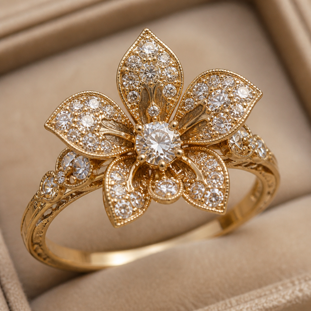 A victorian women's ring made of gold with diamond stones suitable for engagement. anillo en forma de orquídea
photorealistic jewelry design, A victorian women's ring made of gold with diamond stones suitable for engagement. anillo en forma de orquídea, victorian style, just the design no text