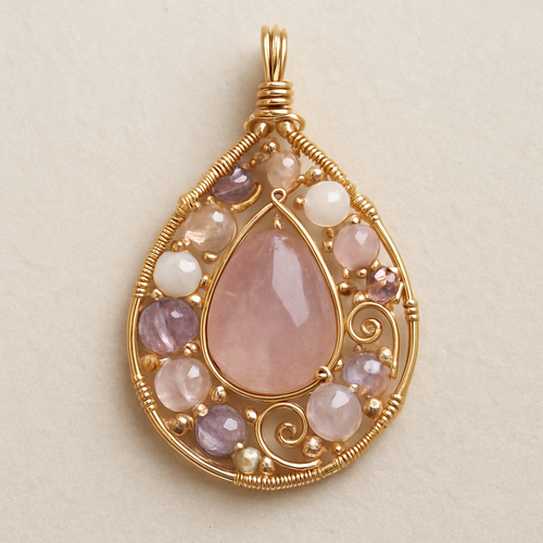 Dije elegante hecho con mostacillas y piedras pequeñas 