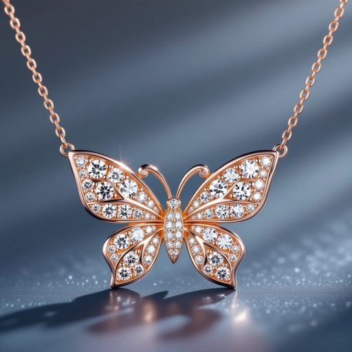Make 1 wing 1 whole diamonds!!Bigger diamonds! A rose gold necklace enhanced with diamonds of butterfly