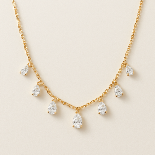 Pear shape pears station necklace 7 diamonds small each diamonds .15 no bezel